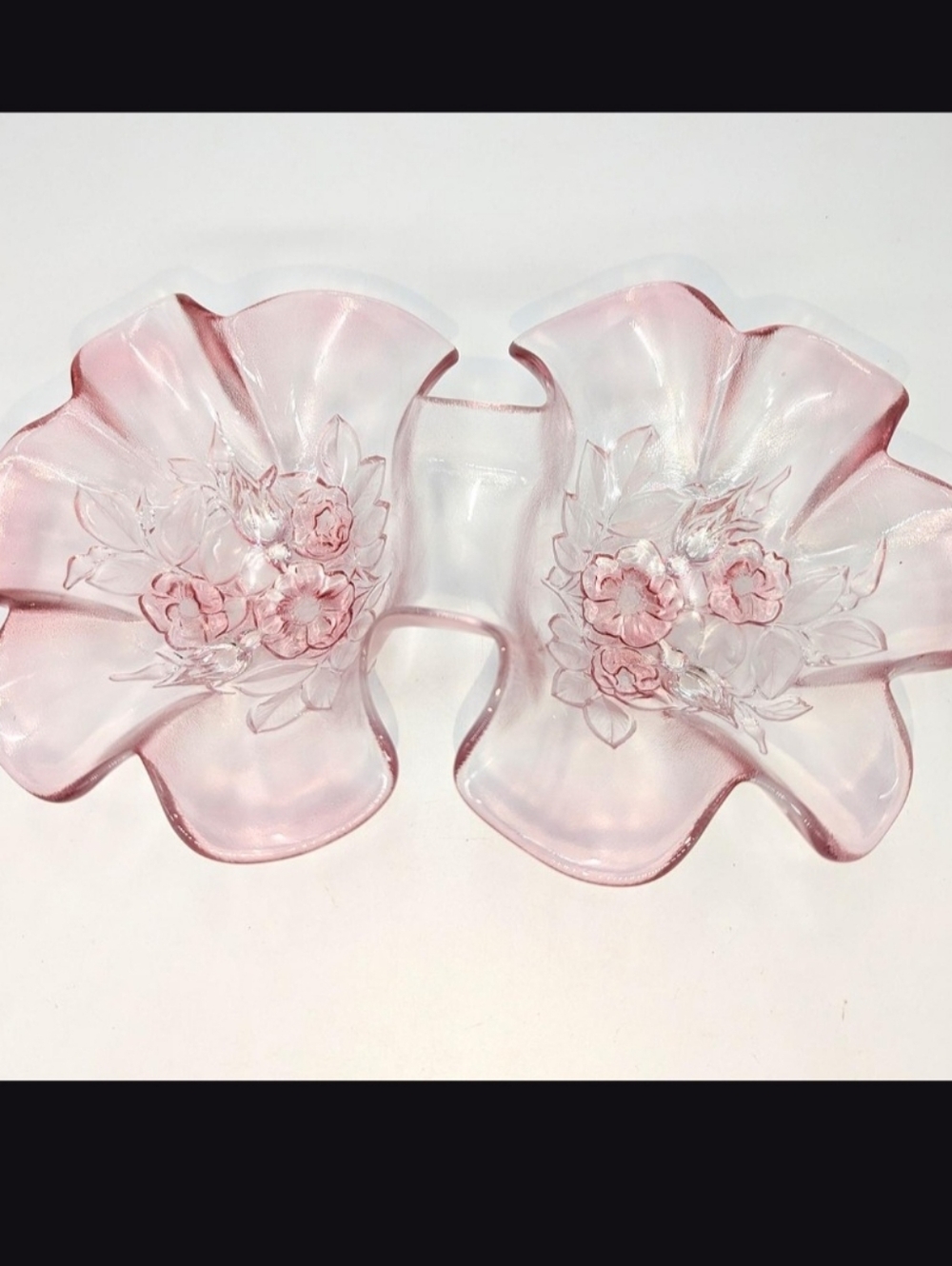 Pink Glass Double Flower Candy Dish - Elegant Home Kitchen Accent
